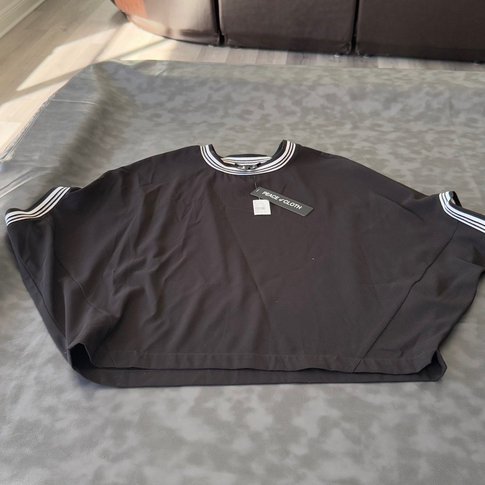 Peace of Cloth Outfit Black Crewneck Top with Striped Accents.matching pants.